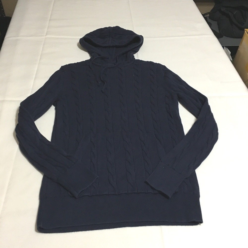 Brooks Brothers Hoodie XS Navy Blue Cable Knit Sweater Pullover